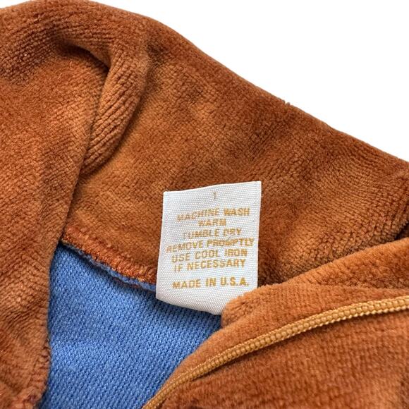 Vintage 80s Velour 1/2 Zip Short Sleeve Top Size 4 Kids Brown Ivory Blue ROB ROY - Picture 4 of 4